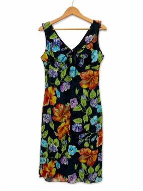 A Wild Thyme Floral Mesh Midi Dress Colorful Tropical Size 12 Women's Y2k